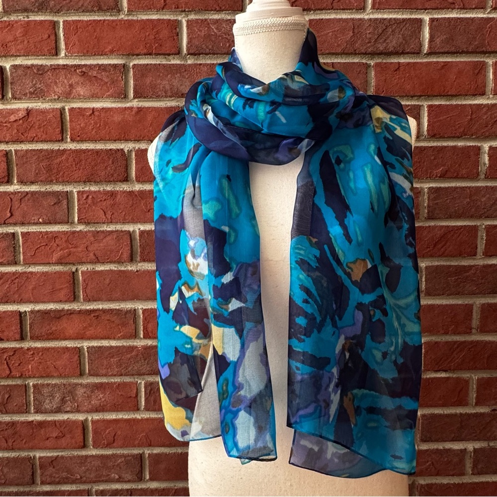 Anne Klein 100% Silk Graphic Artistic Print Large Scarf 17”x70”NWOT